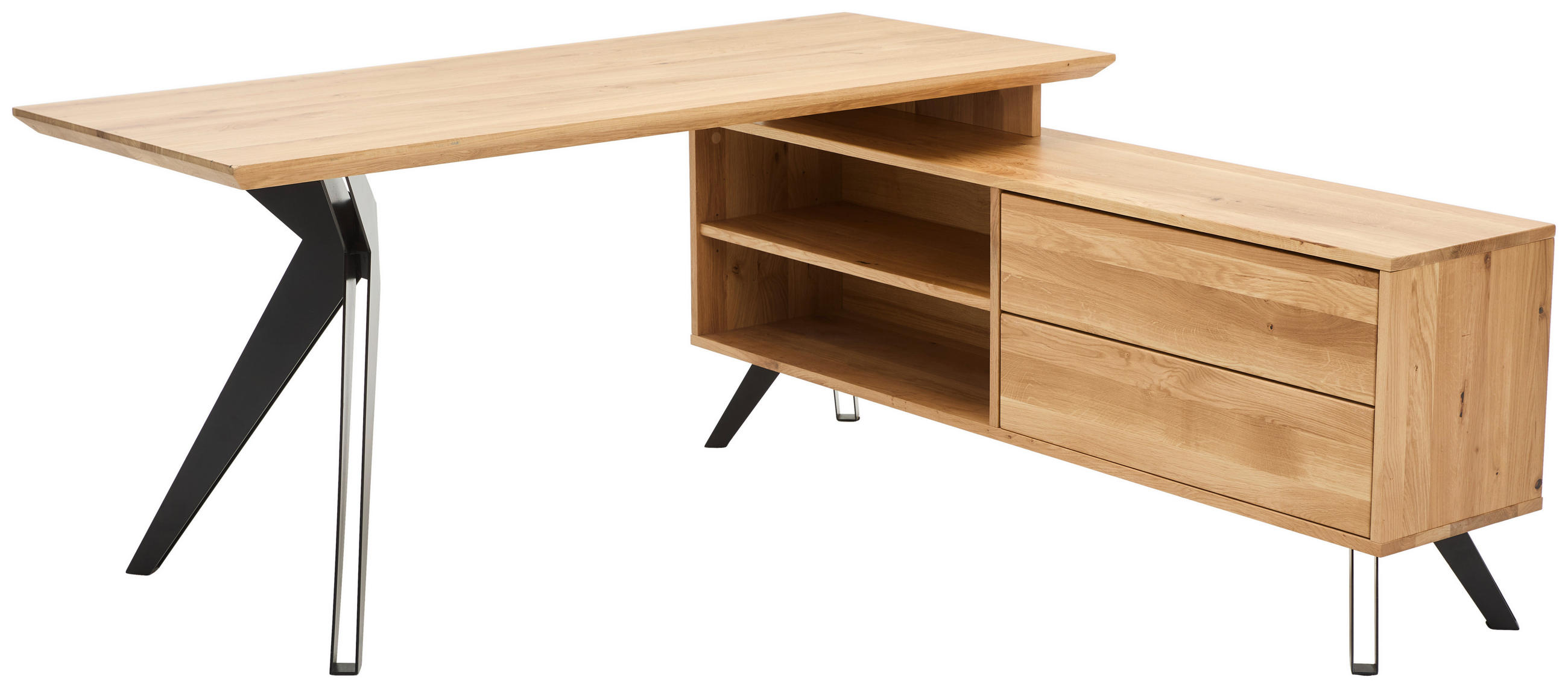 ECKSCHREIBTISCH 160/160/75 cm  in Eichefarben  - Eichefarben/Schwarz, Natur, Holz/Metall (160/160/75cm) - Linea Natura