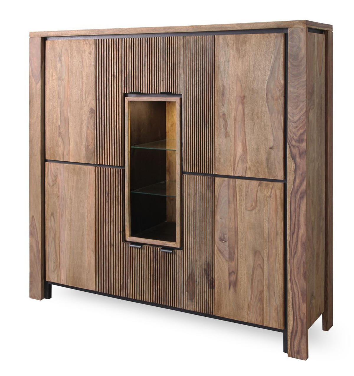 HIGHBOARD  in 150/150/45 cm  - Schwarz/Naturfarben, MODERN, Glas/Holz (150/150/45cm) - Livetastic