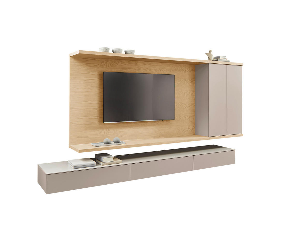 WOHNWAND  in Beige, Eiche Bianco 349,2/182/46 cm  - Eiche Bianco/Beige, Design, Holz/Holzwerkstoff (349,2/182/46cm) - Emilio Belluti