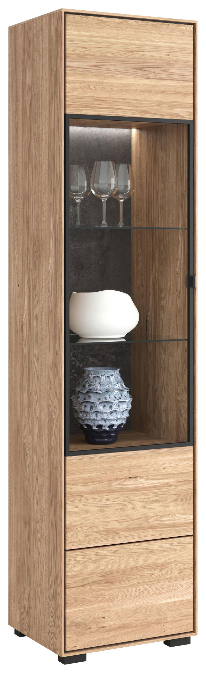 VITRINE  in massiv Eiche Eichefarben  - Eichefarben/Schwarz, Design, Holz/Holzwerkstoff (50/202/40cm) - Livetastic