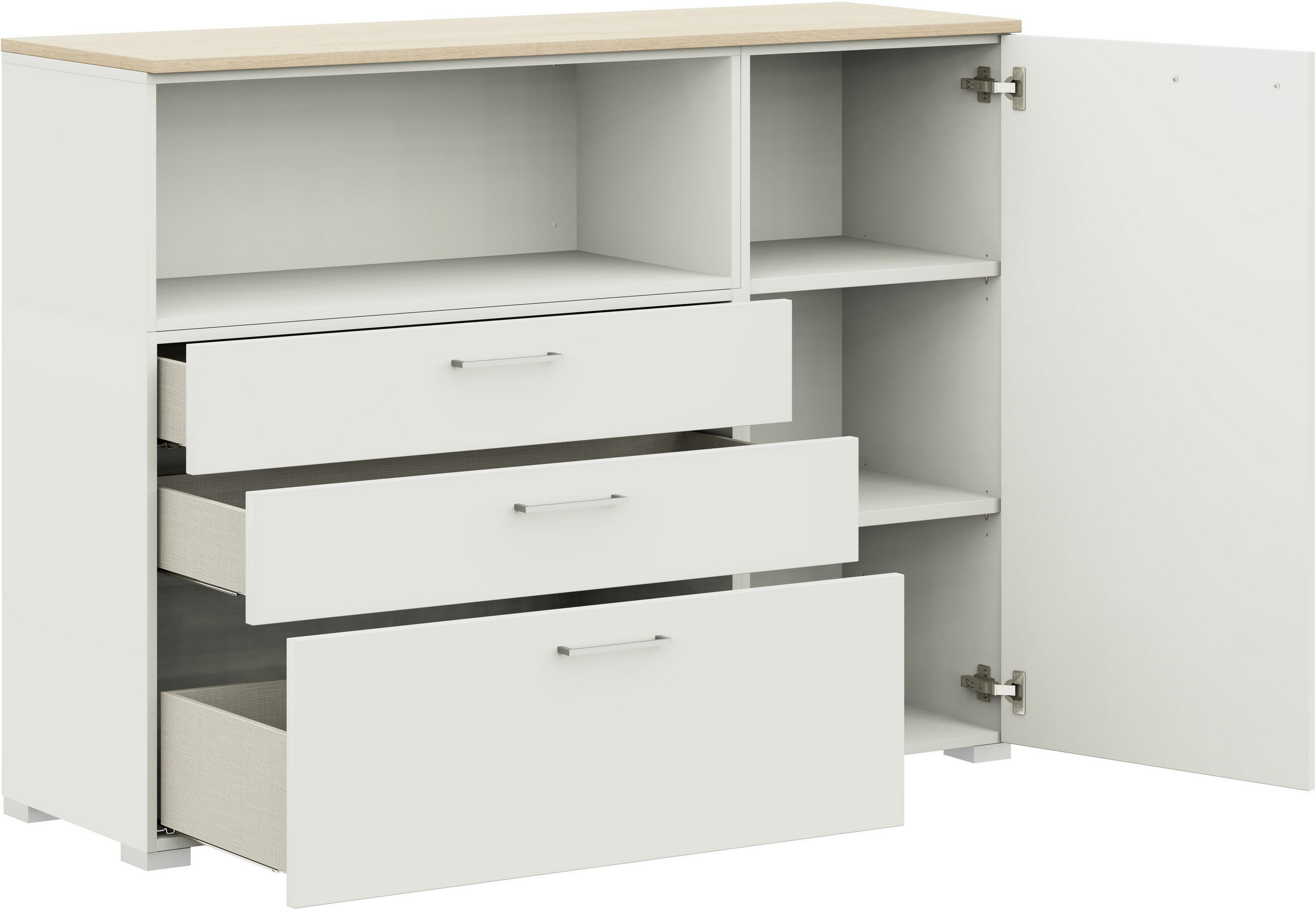 Thumbnail - Cantus Sideboard, Weiß, Eiche, Metall, 2 Fächer, 3 Schublade(n) Schubladen, 150x108x41.9 cm, Made in Germany, in verschi...