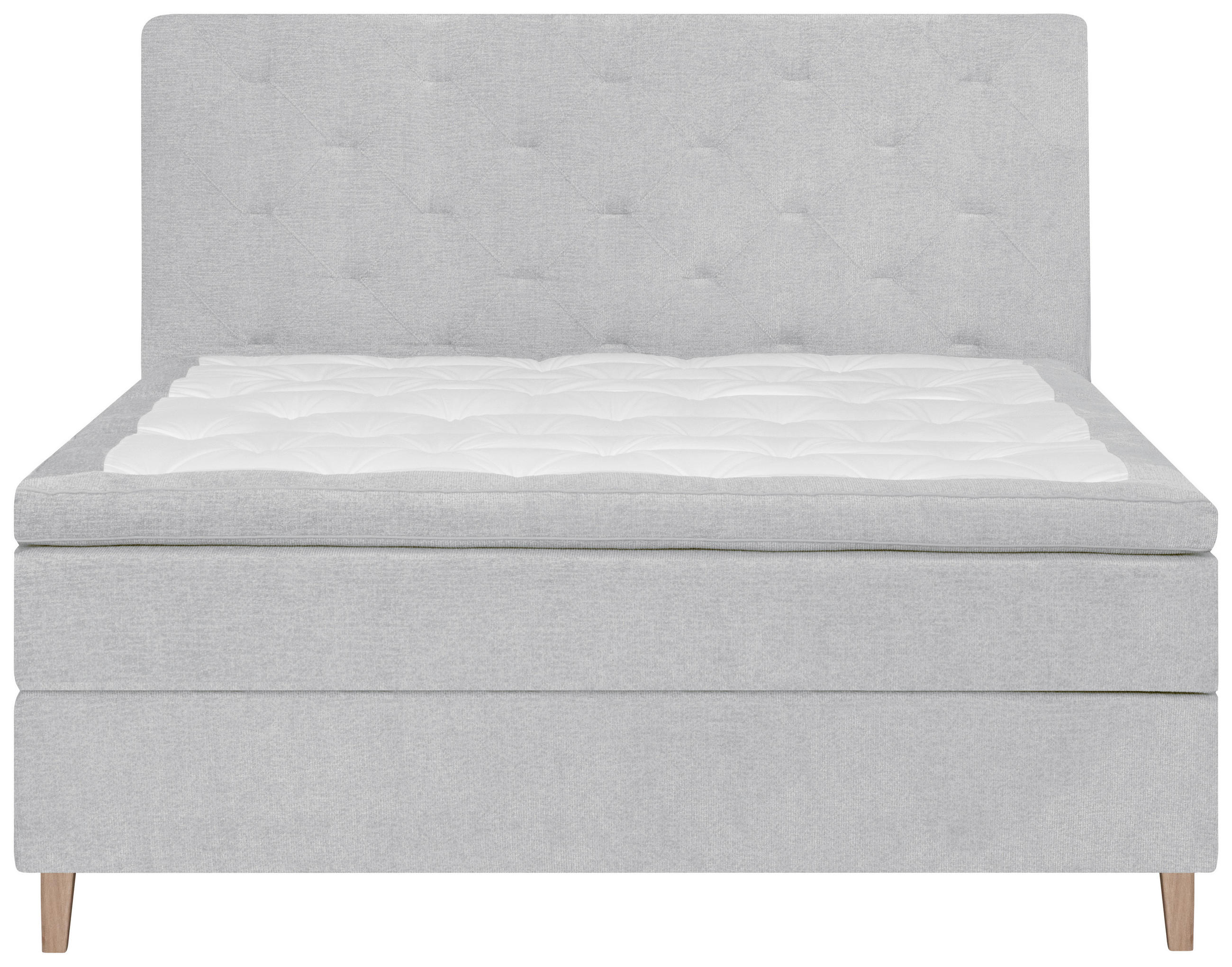 Thumbnail - Welnova Boxspringbett, Hellgrau, Textil, Eiche, H3 + H5, 7-Zonen, Höhe ca. 19 cm, 160x200 cm, Matratze, gepolstertes Kop...
