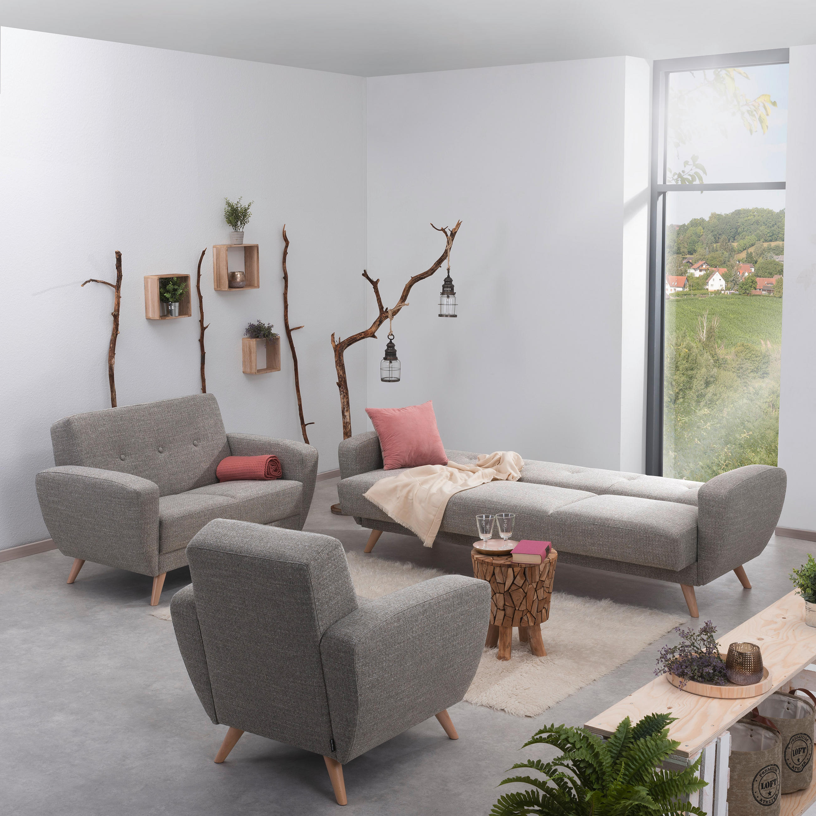 SCHLAFSOFA Flachgewebe Grau - Naturfarben/Grau, Design, Holz/Textil (230/85/82cm) - Max Winzer