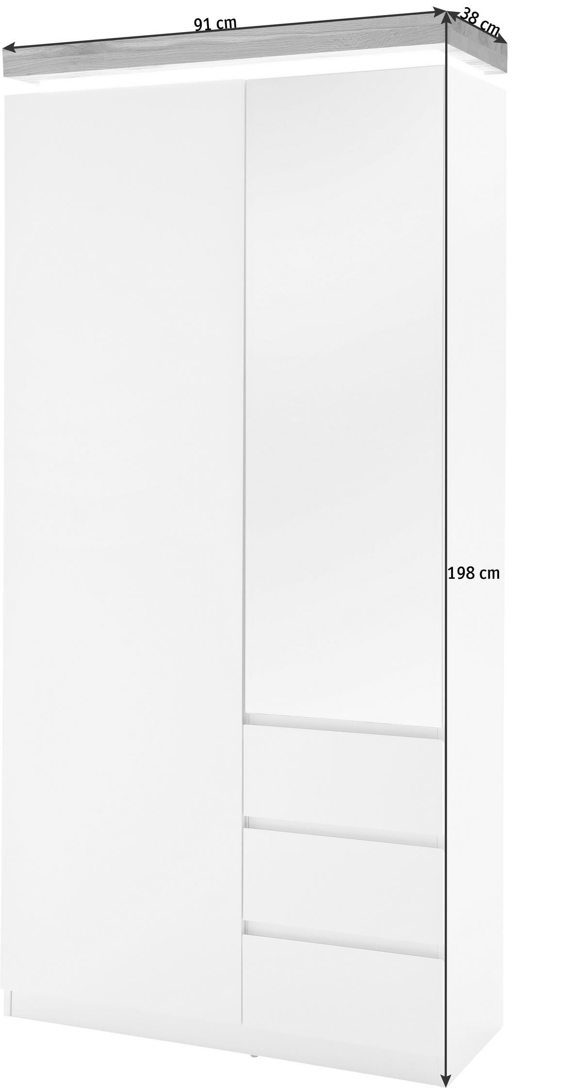 GARDEROBENSCHRANK Romina  in 91/198/38 cm  - Weiss/Eichefarben, Design, Glas/Holz (91/198/38cm) - Novel