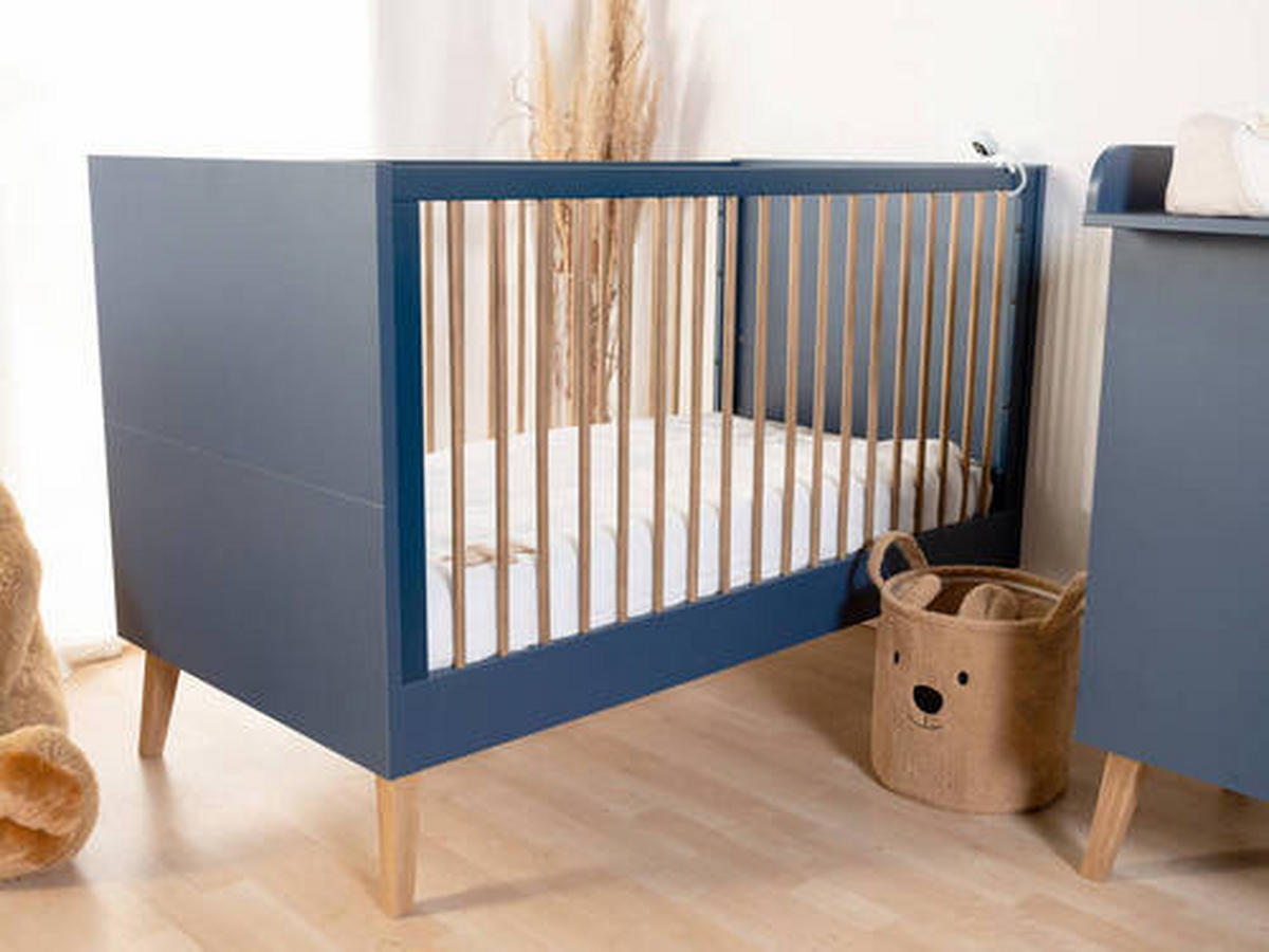 GITTERBETT Bold Blue 2in1  - Blau, KONVENTIONELL, Holzwerkstoff/Kunststoff (145/75/90cm) - Childhome
