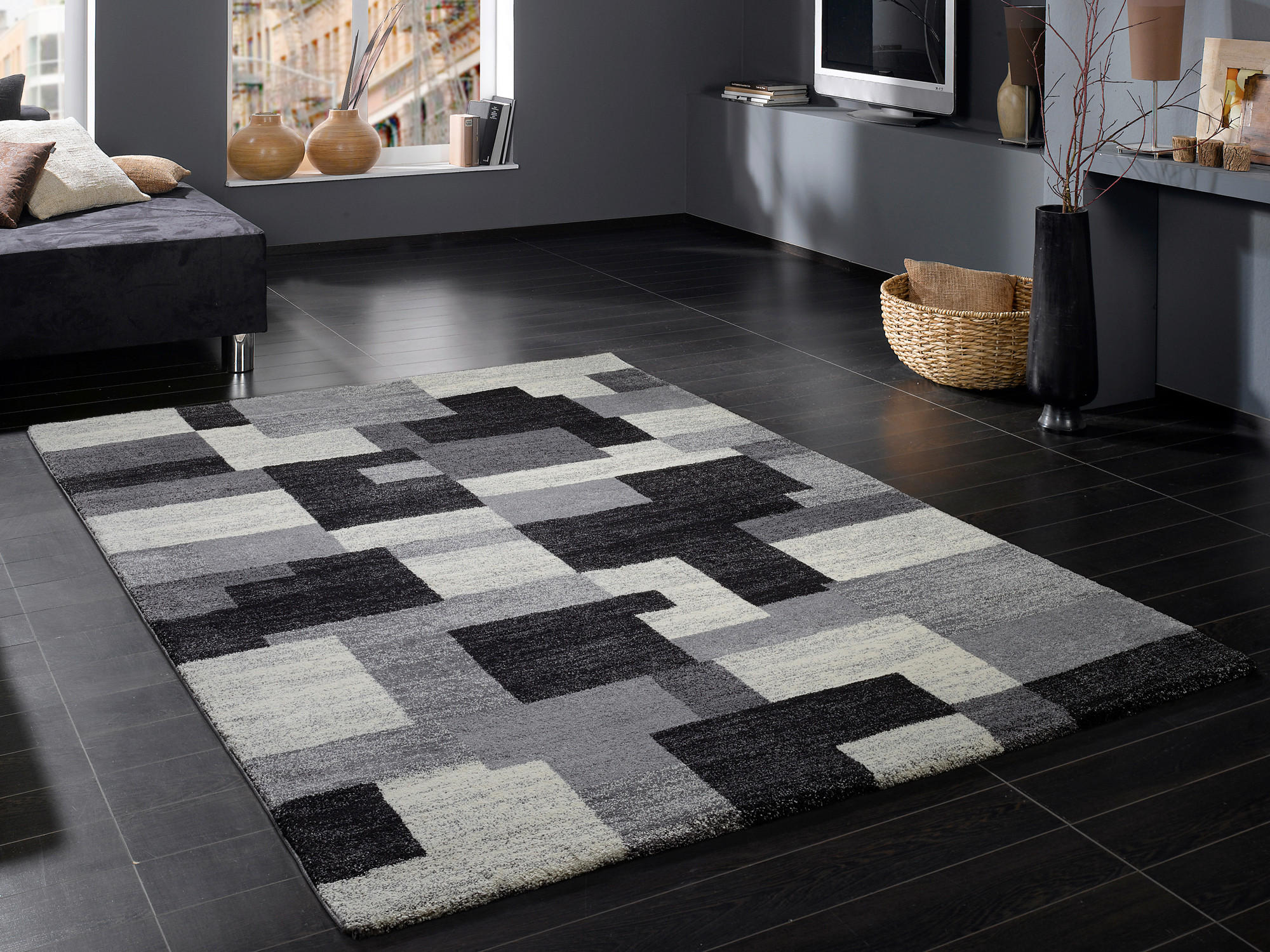 WEBTEPPICH 240/340 cm Astor Grid Grau, Schwarz  - Schwarz/Grau, Design, Textil (240/340cm) - Novel