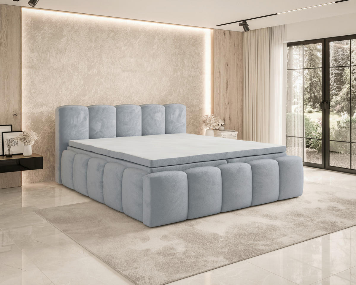 BOXBETT 140/200 cm,  in Grau, Bettkasten, Topper, H2 = mittel  - Grau, MODERN, Textil (140/200cm) - MID.YOU