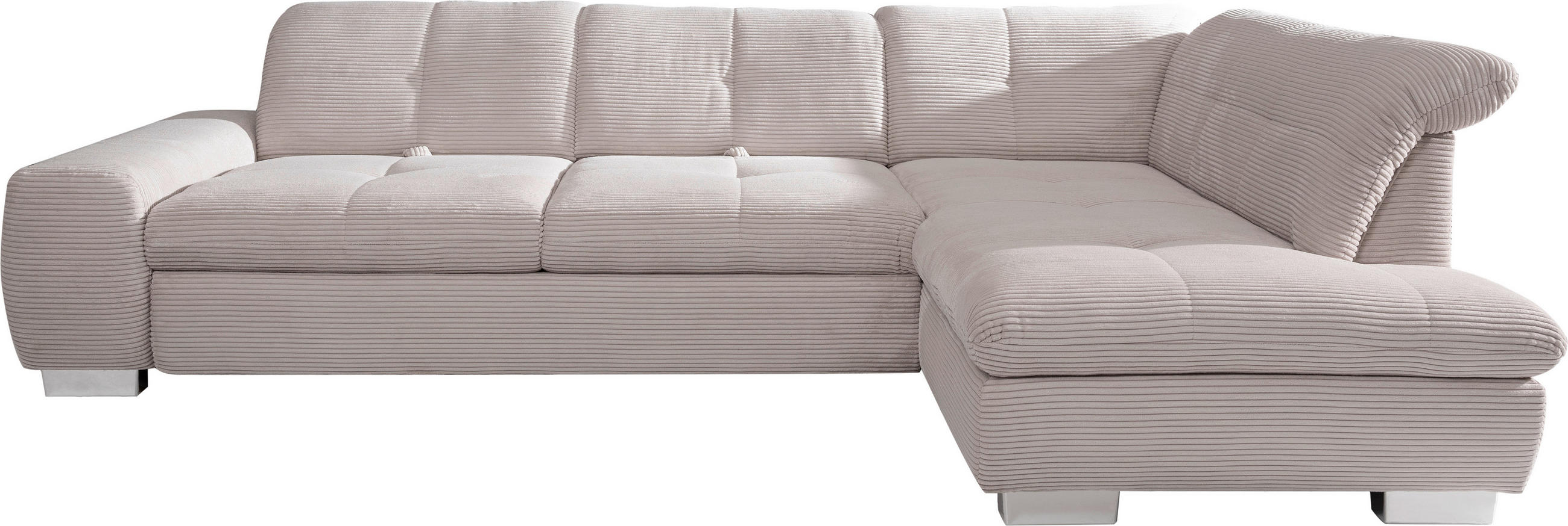 ECKSOFA Hellgrau Cord  - Chromfarben/Hellgrau, Design, Kunststoff/Textil (292/212cm) - SetOne by Musterring