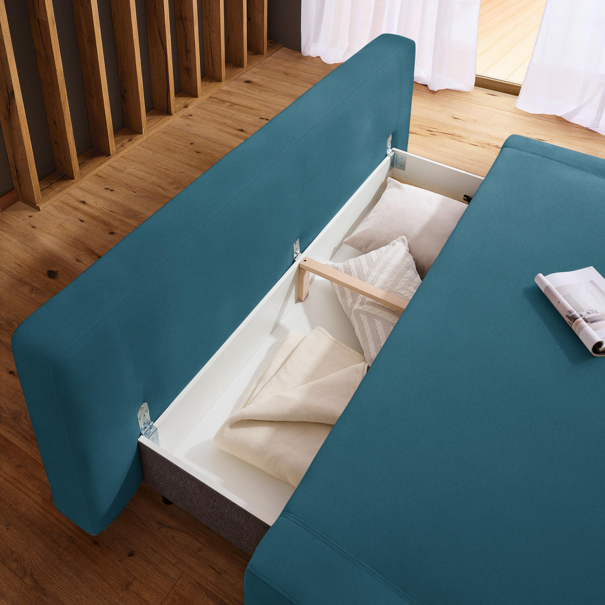 SCHLAFSOFA in Textil Blau  - Blau/Naturfarben, Design, Holz/Textil (211/88/102cm) - Niels Andersson