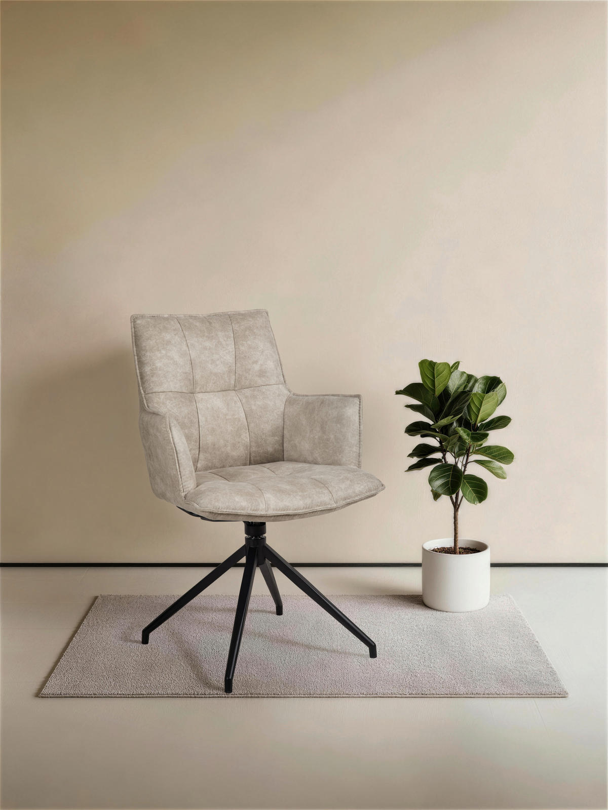 ARMLEHNSTUHL  Wippfunktion, Sitzfläche 360° drehbar, automatische Rückholfunktion Mikrofaser  Schwarz, Taupe  - Taupe/Schwarz, Design, Textil/Metall (59/88,5/62cm) - Novel