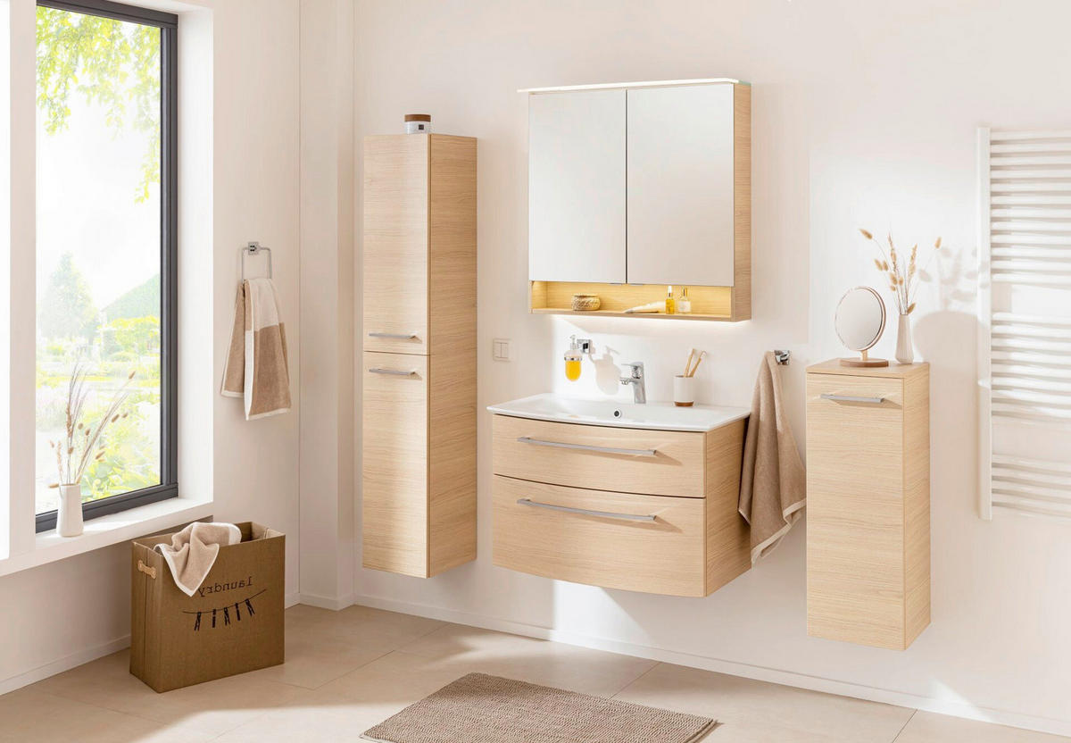 MIDISCHRANK 30,2/82,6/32 cm  - Chromfarben/Eichefarben, Basics, Glas/Holzwerkstoff (30,2/82,6/32cm) - MID.YOU