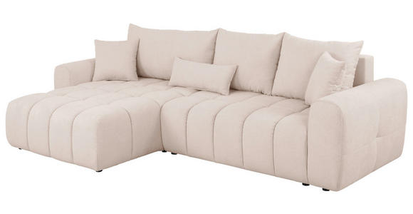 ECKSOFA in Velours Creme 168/298 cm - Creme/Schwarz, KONVENTIONELL, Kunststoff/Textil (168/298cm) - Carryhome