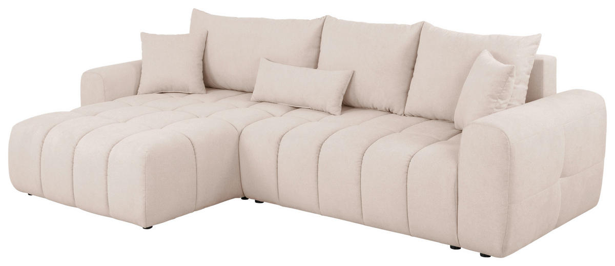 ECKSOFA in Velours Creme  - Creme/Schwarz, Konventionell, Kunststoff/Textil (168/298cm) - Carryhome