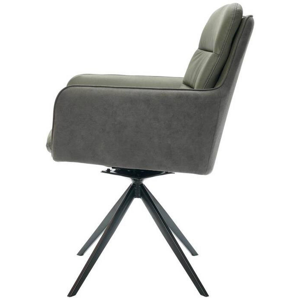 Thumbnail - Novel Armlehnstuhl, Anthrazit, Grün, Metall, Textil, Leder, Echtleder, Büffelleder, Drehkreuz, 58x89x67 cm, inklusive Ar...