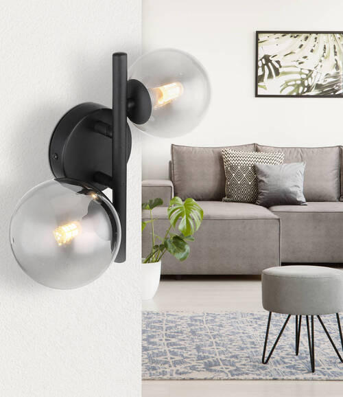 APLICĂ DE PERETE CU LED - negru, Design, sticlă/metal (24/25/12,5cm) - Globo