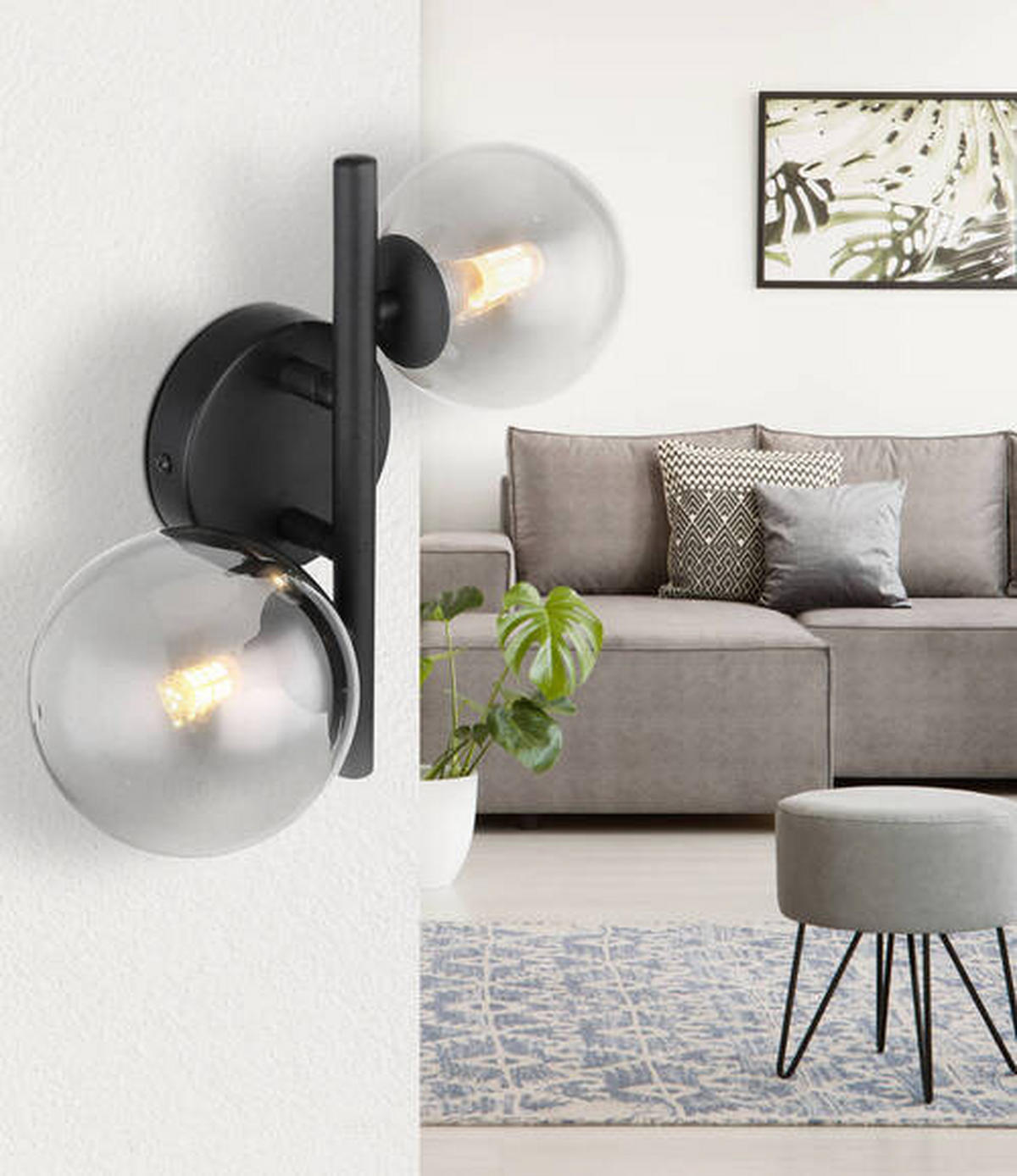 LED-WANDLEUCHTE - Schwarz, Design, Glas/Metall (24/25/12,5cm) - Globo