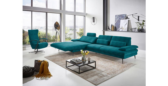 ECKSOFA in Chenille Petrol 180/310 cm - Petrol/Schwarz, Design, Textil/Metall (180/310cm) - Dieter Knoll