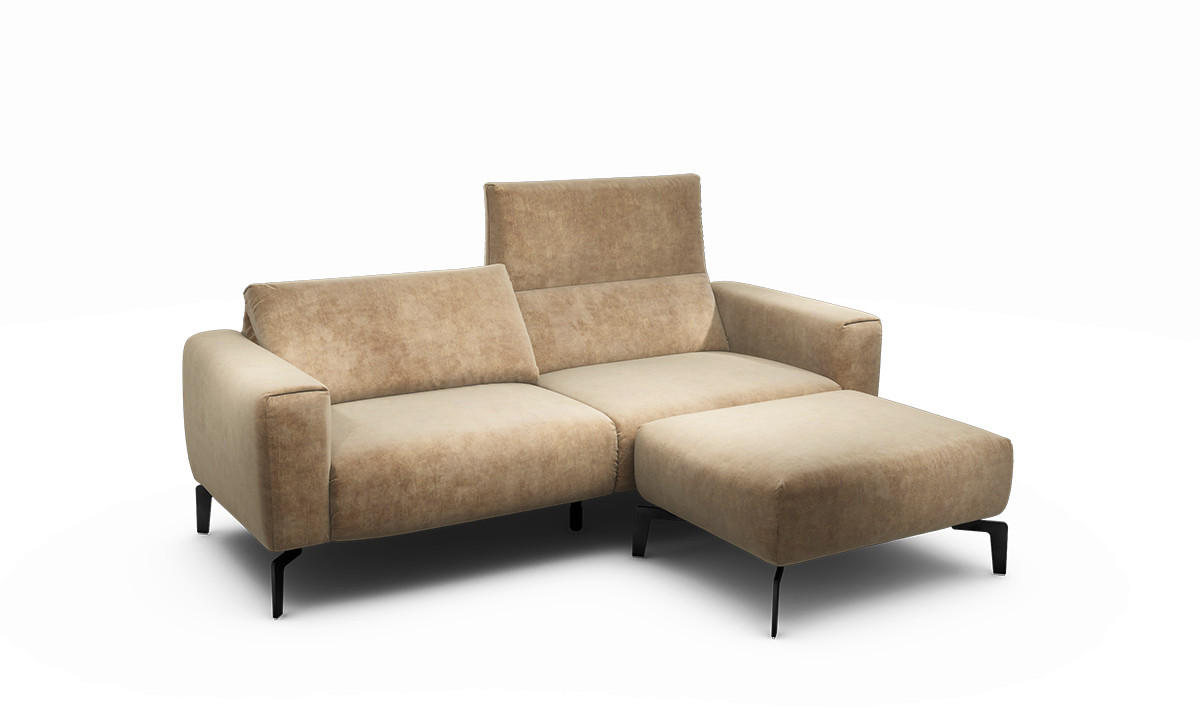 2,5-Sitzer inkl. Hocker Samt Sandfarben  - Sandfarben/Schwarz, Design, Textil/Metall (220/86/86-94cm) - SENSOO