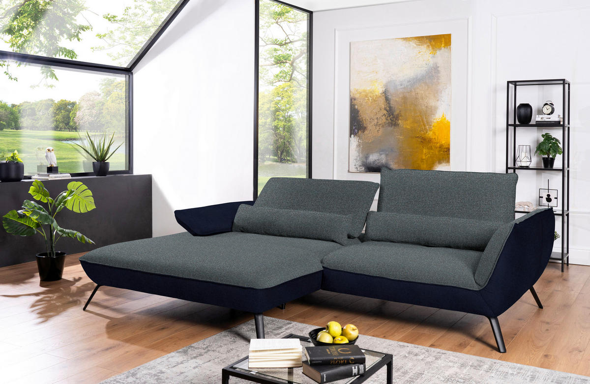 ECKSOFA in Flachgewebe Blaugrau  - Blaugrau/Schwarz, Design, Textil/Metall (191/273cm) - Moderano