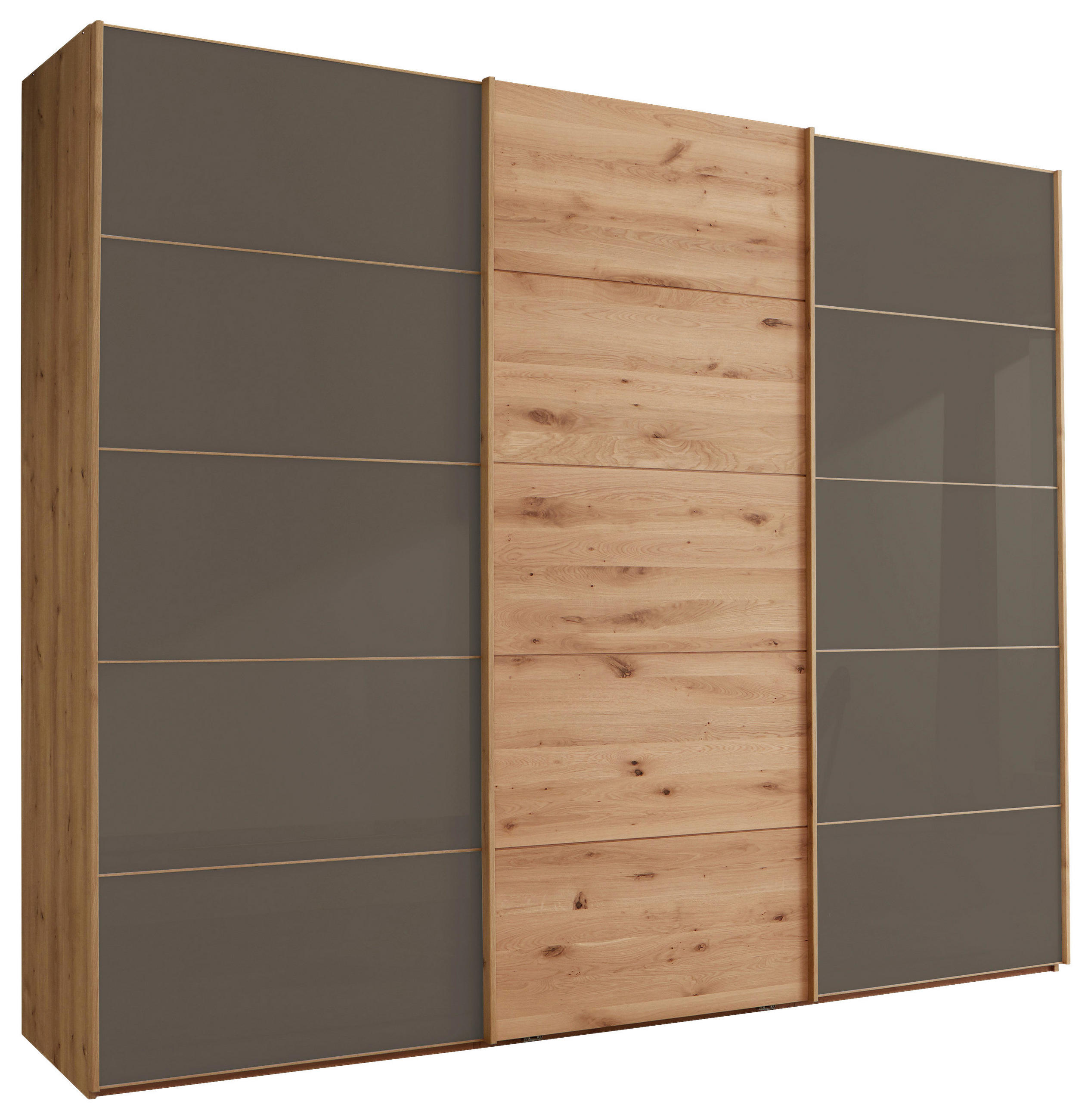 SCHWEBETÜRENSCHRANK Dunkelbraun, Eiche Bianco  - Eiche Bianco/Dunkelbraun, Natur, Glas/Holz (250/236/67cm) - Linea Natura