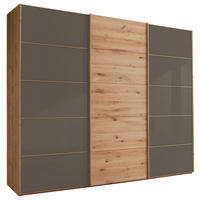 SCHWEBETÜRENSCHRANK 250/236/67 cm 3-türig Dunkelbraun, Eiche Bianco  - Eiche Bianco/Dunkelbraun, Natur, Glas/Holz (250/236/67cm) - Linea Natura