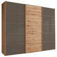 SCHWEBETÜRENSCHRANK 250/236/67 cm 3-türig Dunkelbraun, Eiche Bianco  - Eiche Bianco/Dunkelbraun, Natur, Glas/Holz (250/236/67cm) - Linea Natura