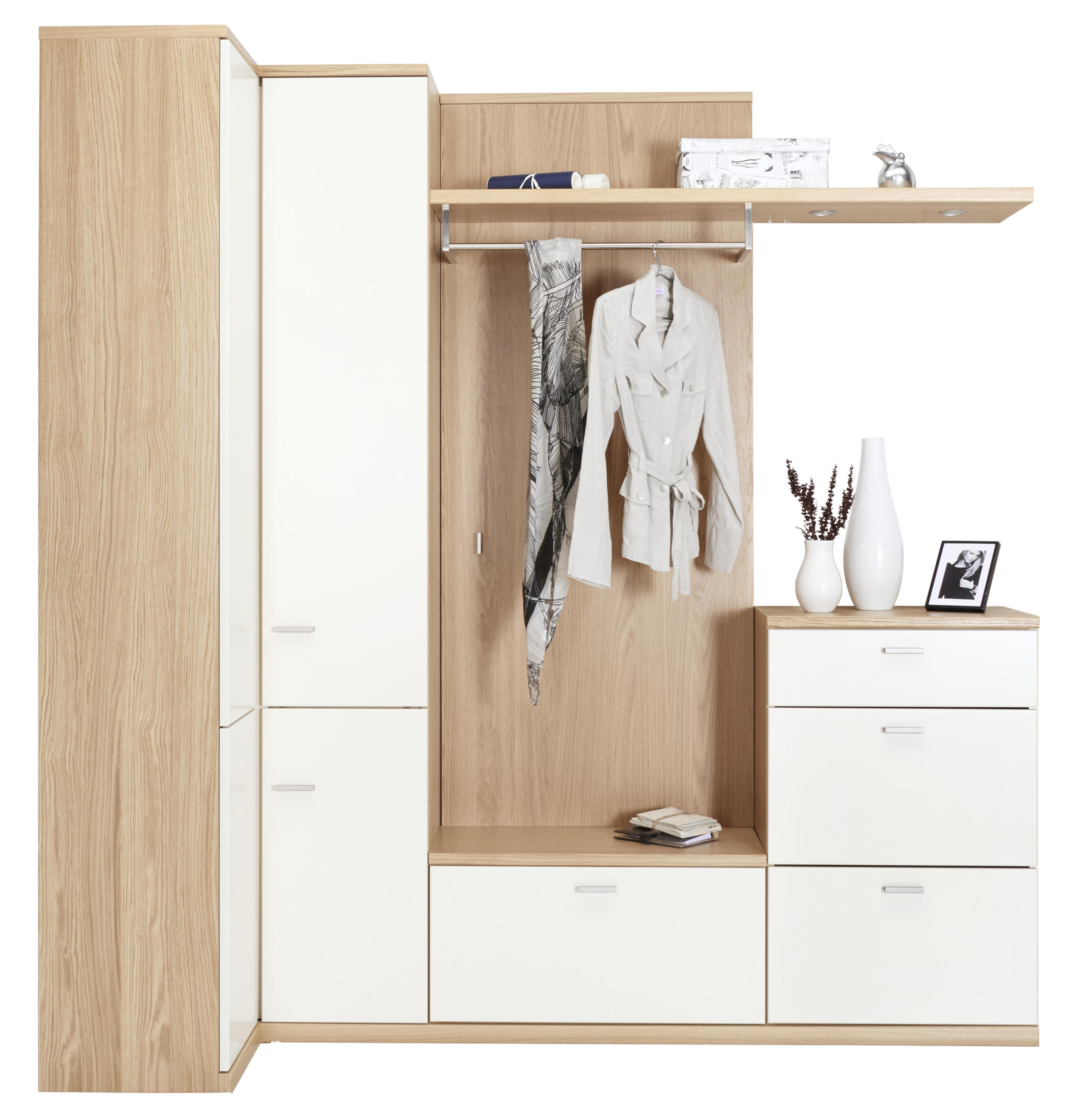 GARDEROBE 4-teilig  in  - Eichefarben/Creme, Design, Holz/Holzwerkstoff - Invivus