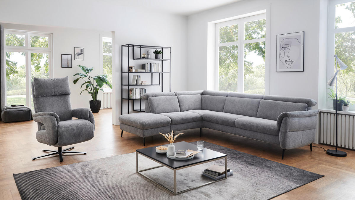 ECKSOFA in Struktur Grau  - Schwarz/Grau, Modern, Textil/Metall (235/275cm) - Cantus