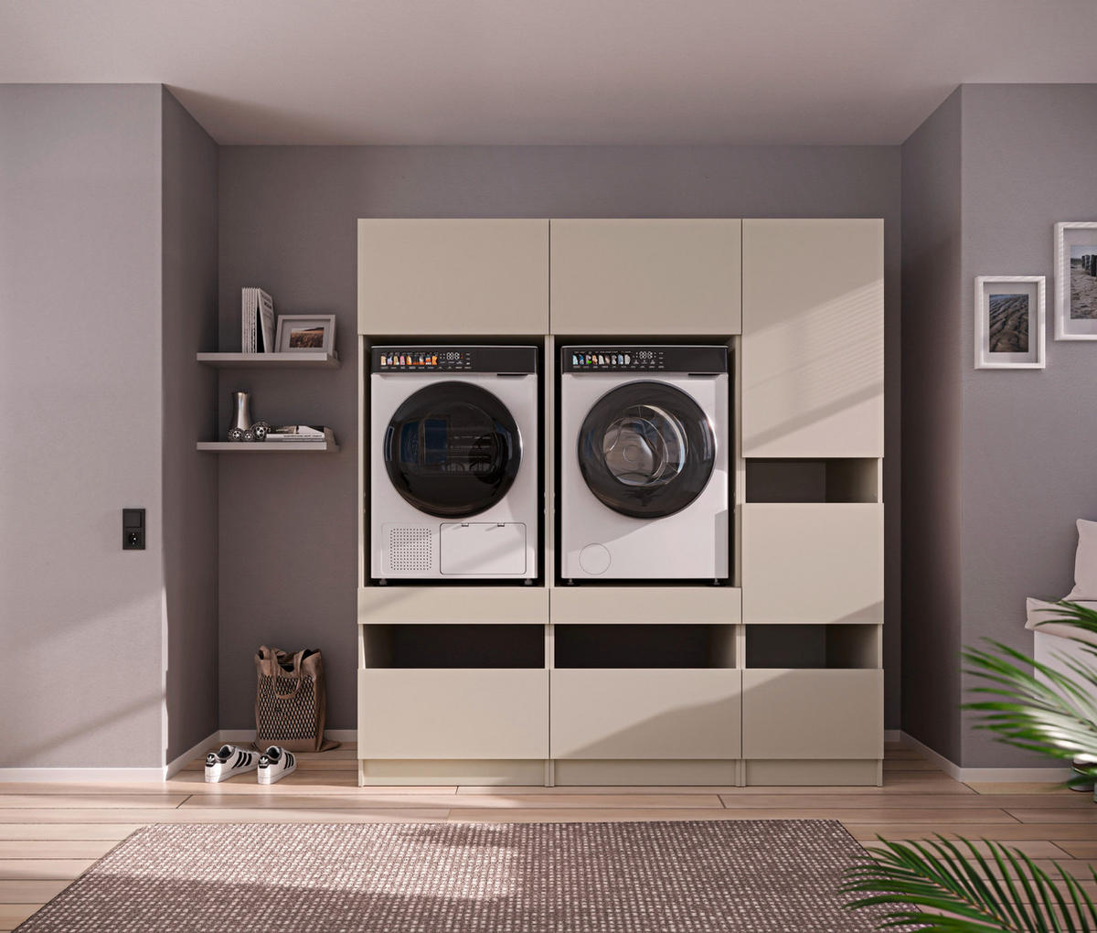 WASCHMASCHINENSCHRANK  68/200/68 cm  - Kaschmir/Schwarz, Design, Holzwerkstoff/Metall (68/200/68cm) - Milino