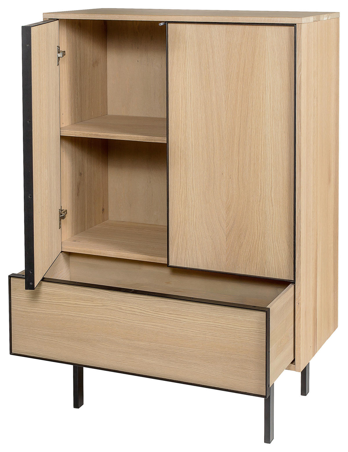 HIGHBOARD  in 90/135/45 cm  - Eichefarben/Schwarz, Design, Holz/Metall (90/135/45cm) - MID.YOU