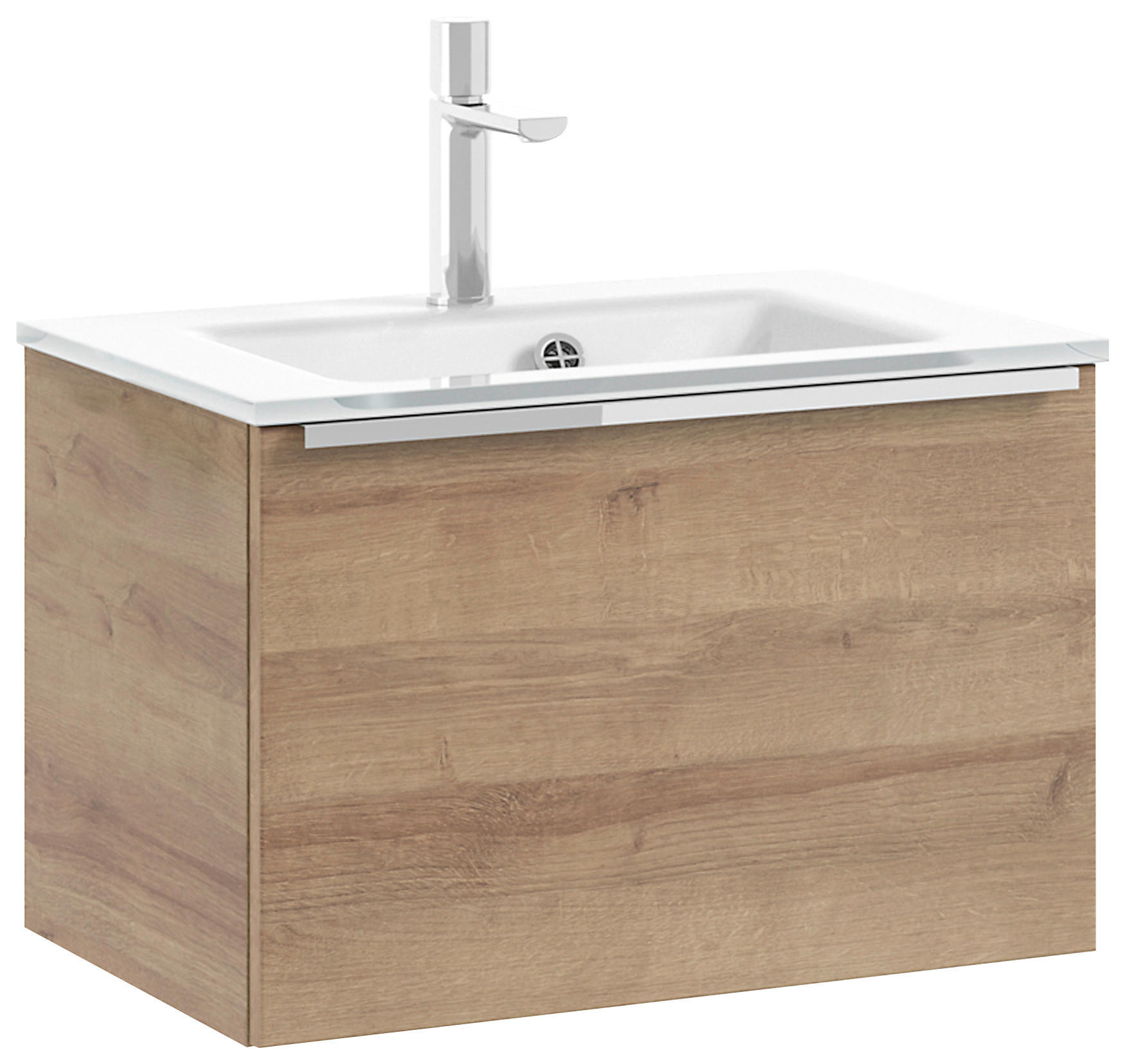 WASCHTISCHKOMBI 61 cm  - Chromfarben/Eichefarben, Natur, Glas/Holzwerkstoff (61cm) - Sadena