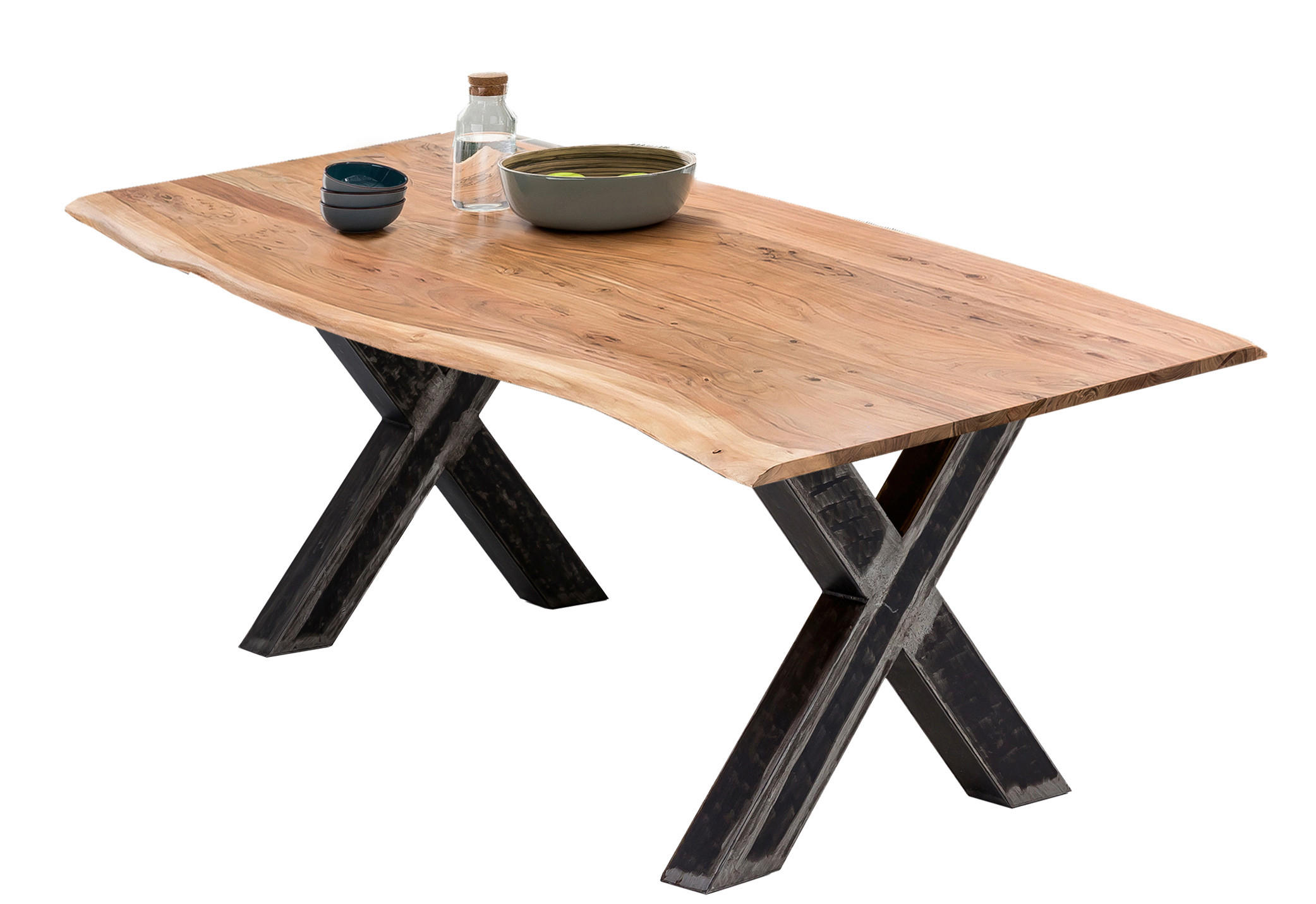ESSTISCH 160/85/77 cm Echtholz  Holz, Metall rechteckig Naturfarben, Schwarz  - Schwarz/Naturfarben, MODERN, Holz/Metall (160/85/77cm) - MID.YOU
