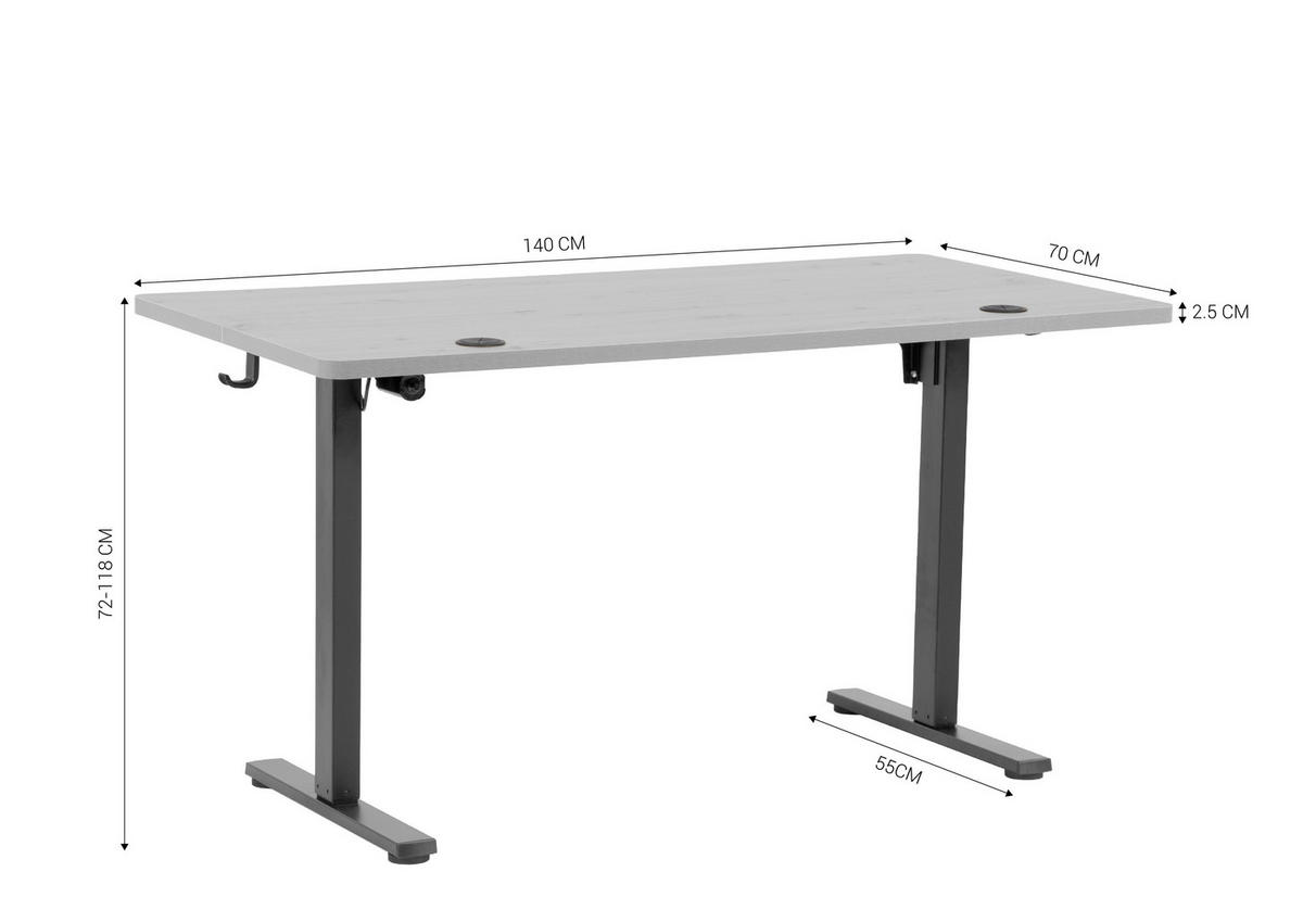 SCHREIBTISCH 140/70/72/118 cm Schwarz, Eiche Artisan höhenverstellbar elektrisch höhenverstellbar  - Schwarz/Eiche Artisan, Modern, Holzwerkstoff/Metall (140/70/72/118cm) - Livetastic