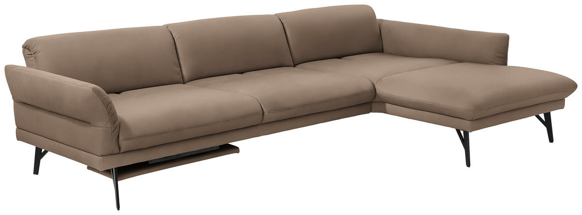 ECKSOFA Posh in Echtleder Hellbraun  308/173 cm  - Hellbraun/Anthrazit, Design, Leder/Metall (308/173cm) - Joop!
