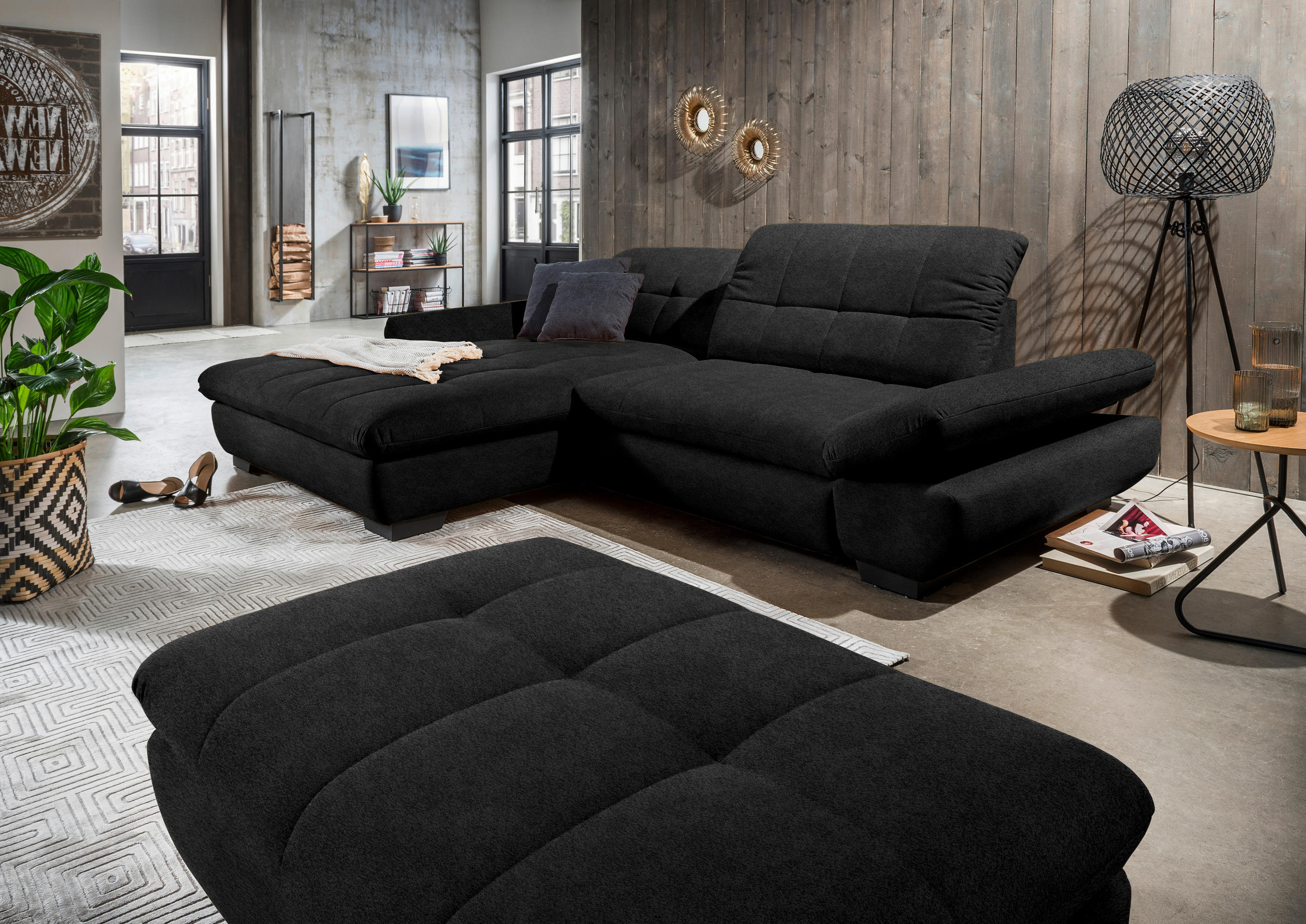 ECKSOFA in Mikrofaser Anthrazit  - Anthrazit/Schwarz, Design, Textil/Metall (198/290cm) - Xora