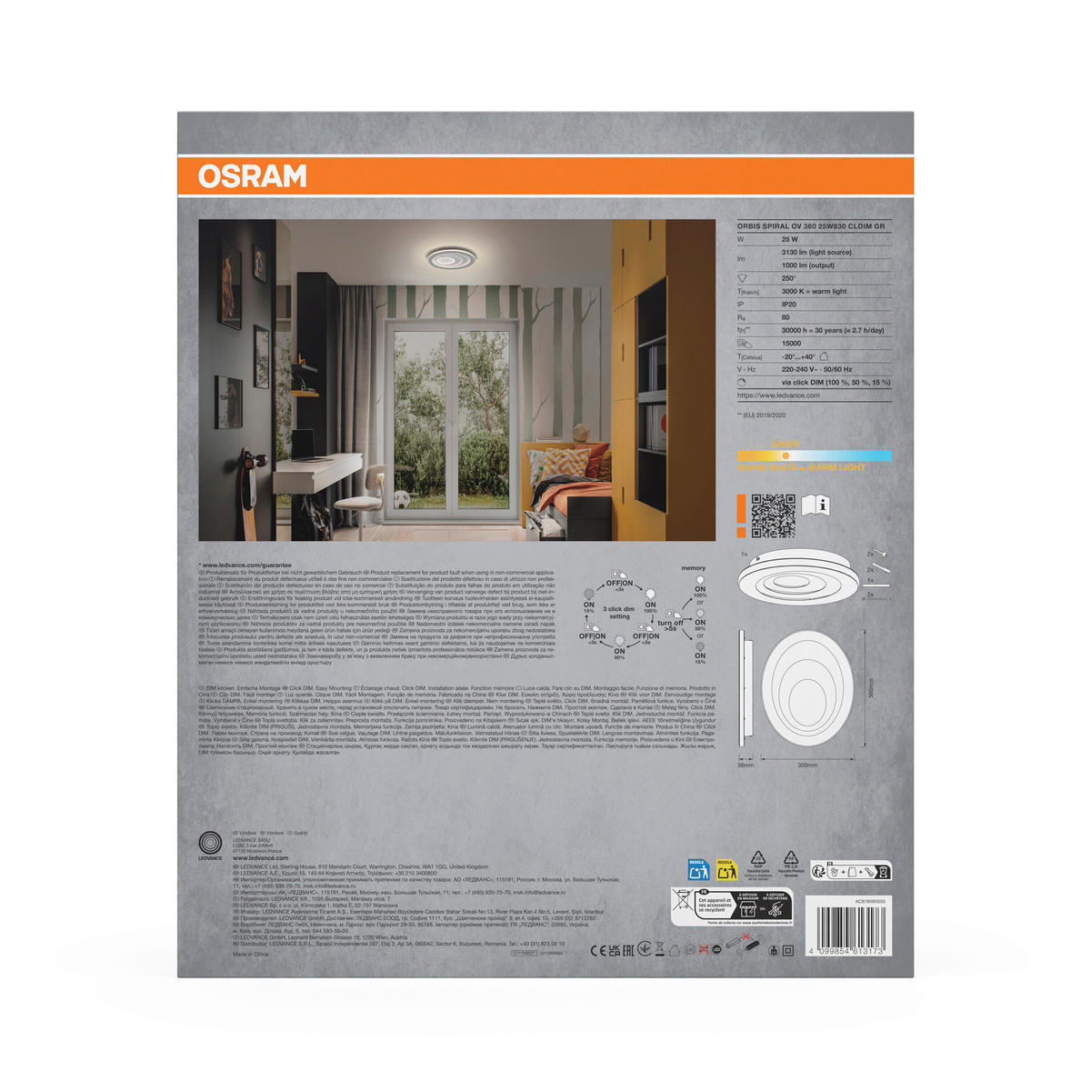 LED-DECKENLEUCHTE Orbis Spiral 30/36/5,6 cm   - Grau, Design, Kunststoff/Metall (30/36/5,6cm) - Osram