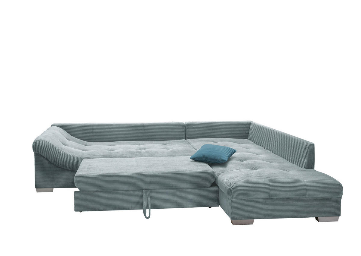 ECKSOFA Hellblau Cord  - Silberfarben/Petrol, Design, Holz/Textil (298/202cm) - MID.YOU