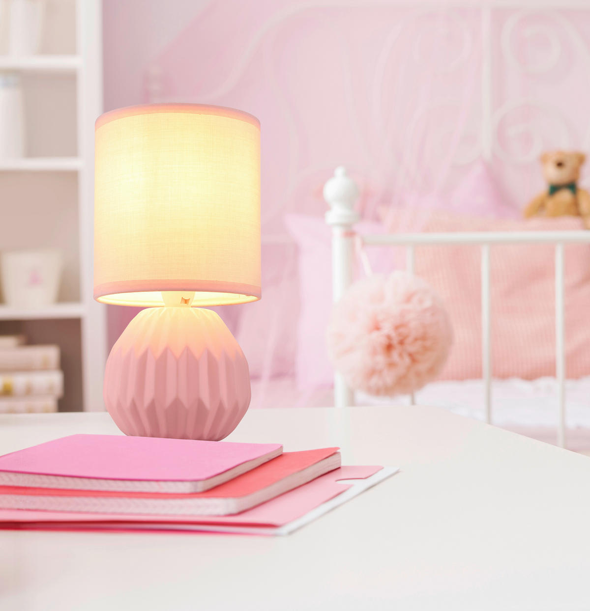 ASZTALI LÁMPA - pink, Basics, textil/kerámia (12/23cm)