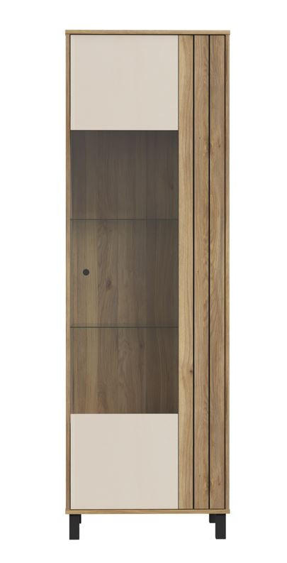 VITRINA, barve hrasta, peščene barve - črna/barve hrasta, Design, kovina/steklo (63,4/195,8cm) - Hom`in