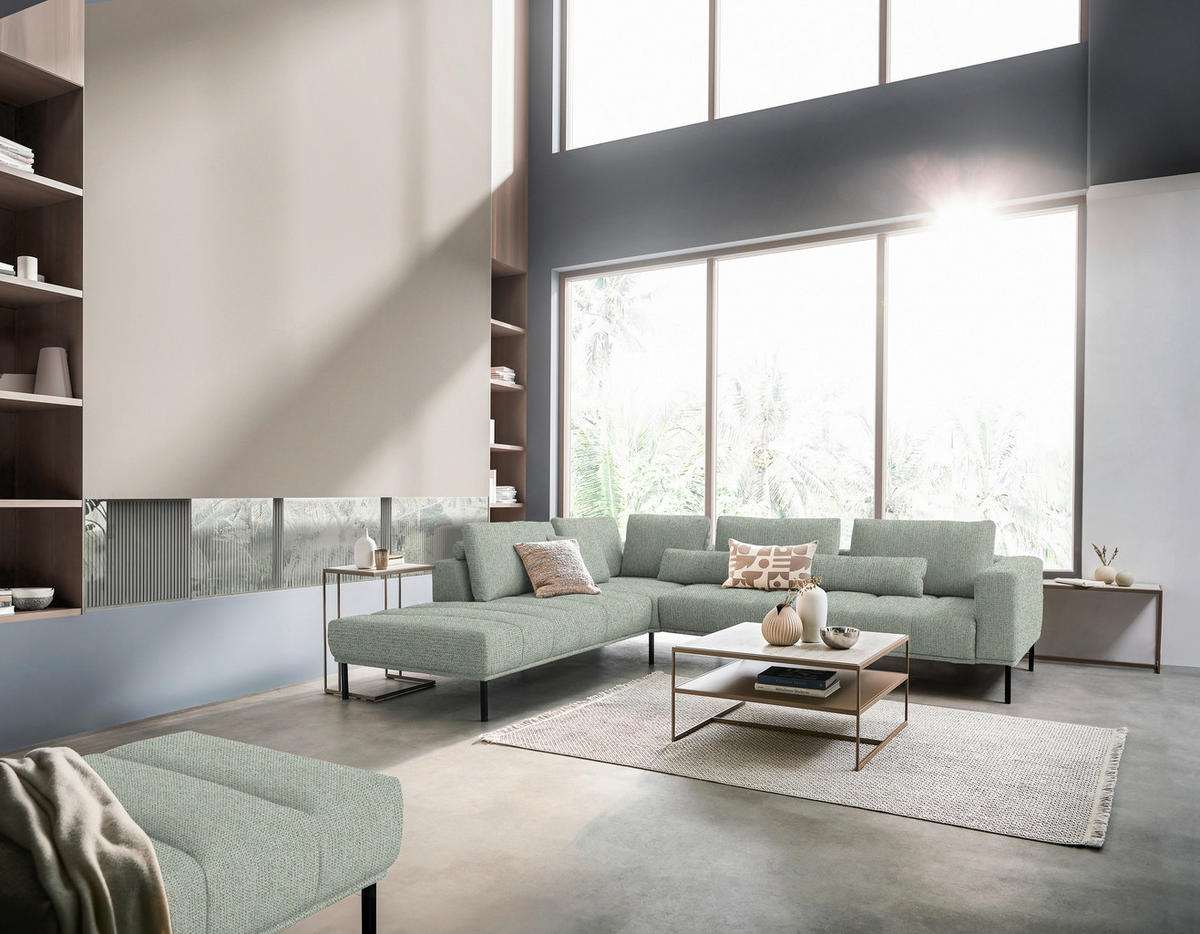 ECKSOFA  in Flachgewebe Platinfarben  270/308 cm  - Platinfarben/Schwarz, Design, Textil/Metall (270/308cm) - Pure Home Lifestyle