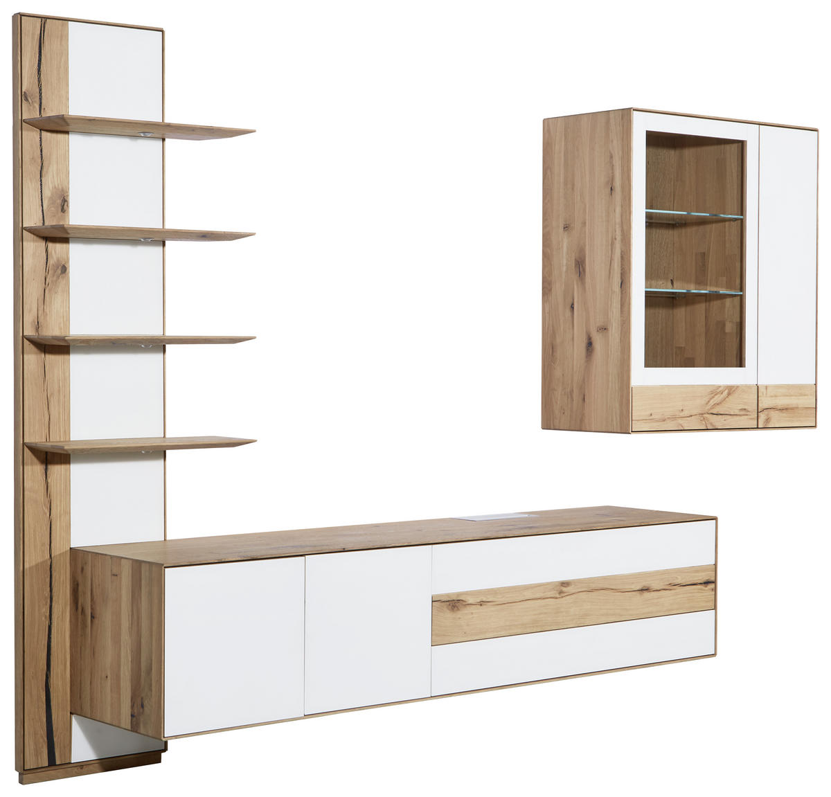 WOHNWAND  in Weiss, Eichefarben 297/206/48 cm  - Weiss/Eichefarben, Design, Glas/Holz (297/206/48cm) - Valnatura