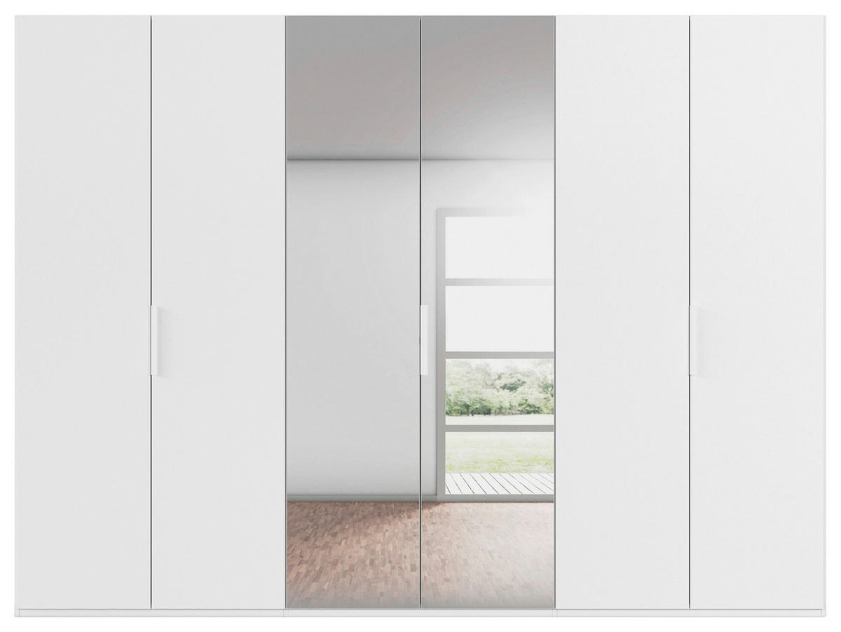 DREHTÜRENSCHRANK 301/235/61 cm,  in Weiß, 6-türig  - Weiß, Basics, Glas/Holzwerkstoff (301/235/61cm) - Novel