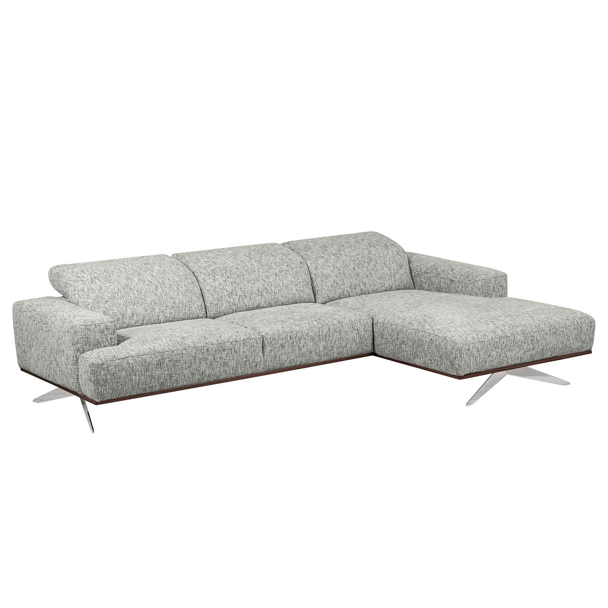 ECKSOFA PORTLAND Grau Struktur Kopfteilverstellung  - Chromfarben/Dunkelbraun, Design, Holz/Textil (295/187cm) - Livetastic