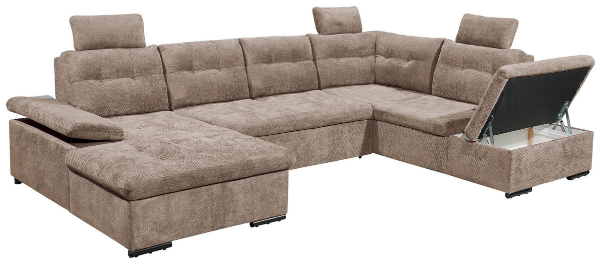 WOHNLANDSCHAFT RONDA Taupe Webstoff  - Taupe/Schwarz, Basics, Kunststoff/Textil (170/324/218cm) - Livetastic