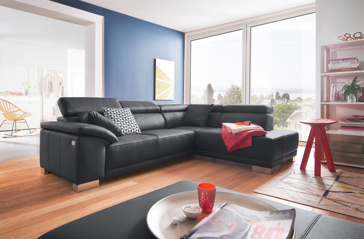 SEDEŽNA GARNITURA, pravo usnje črna  - črna, Design, usnje (270/205cm) - Pure Home Lifestyle