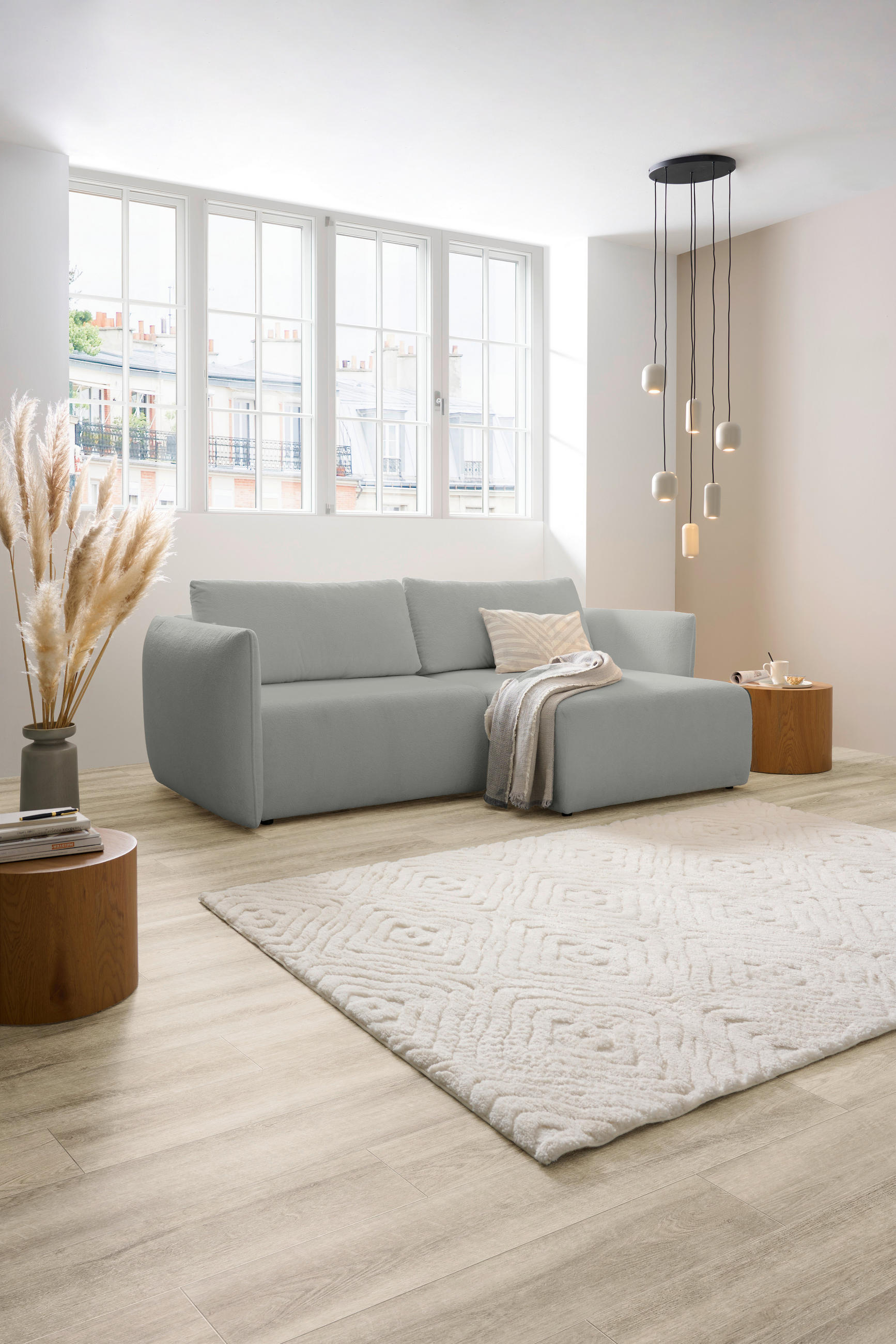 Thumbnail - Carryhome Ecksofa, Greige, Textil, 3-Sitzer, Füllung: Schaumstoff, Silikon, Ottomane rechts, seitenverkehrt montierbar, ...