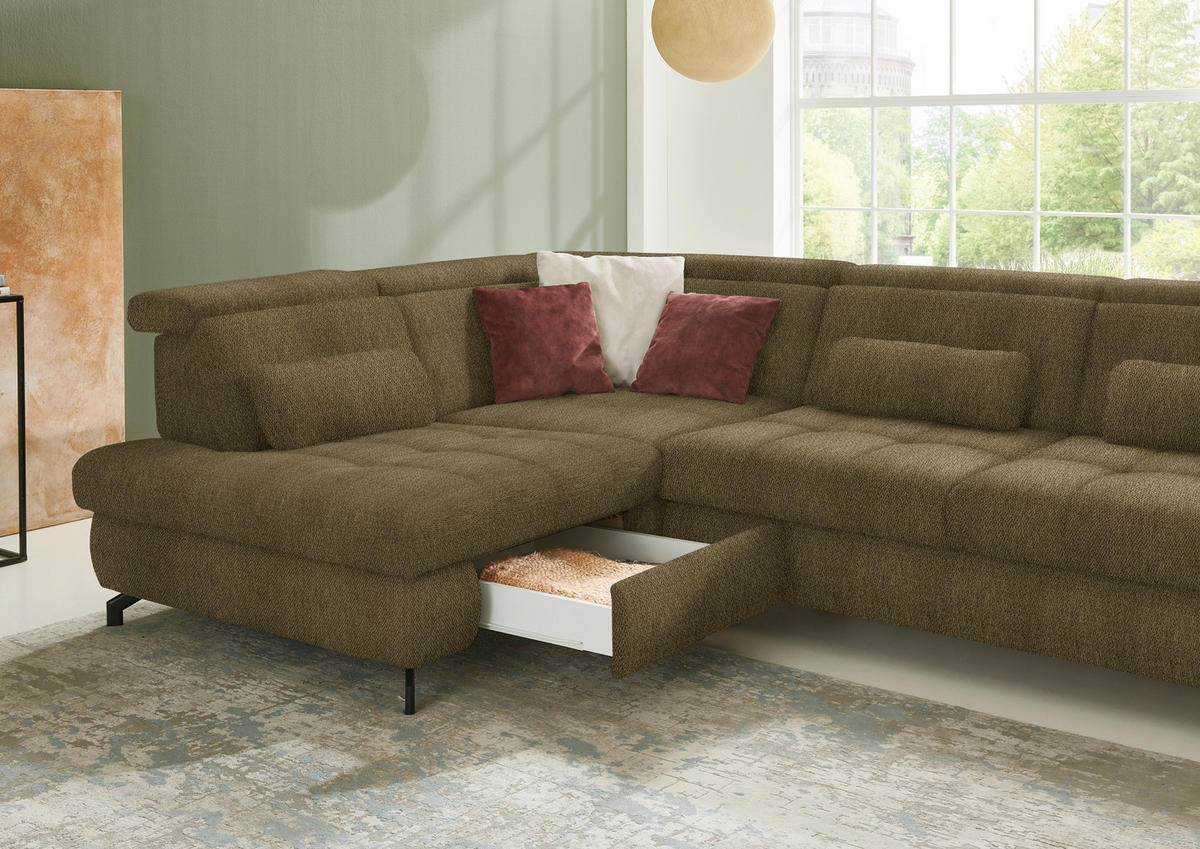 ECKSOFA in Chenille Grün  - Schwarz/Grün, Design, Textil/Metall (220/310cm) - Beldomo Style