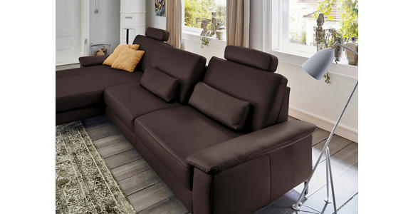 ECKSOFA in Echtleder Dunkelbraun 176/334 cm - Dunkelbraun/Schwarz, Design, Leder/Metall (176/334cm) - Dieter Knoll