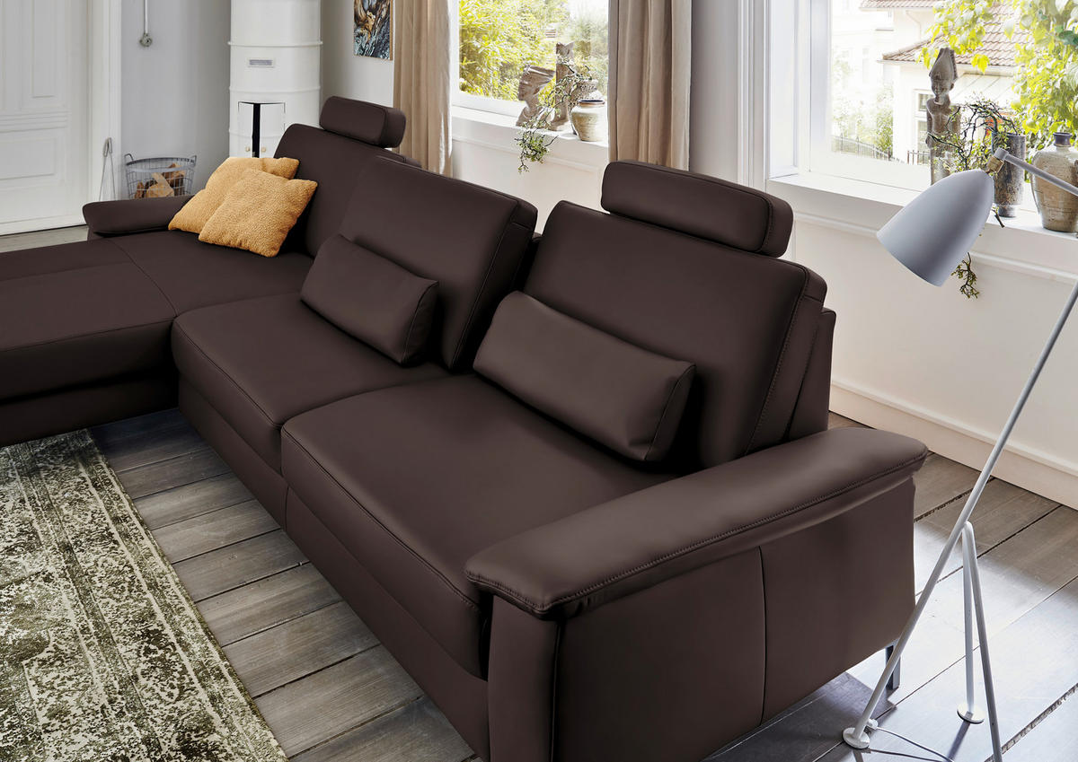 ECKSOFA in Echtleder Dunkelbraun  - Dunkelbraun/Schwarz, Design, Leder/Metall (176/334cm) - Dieter Knoll