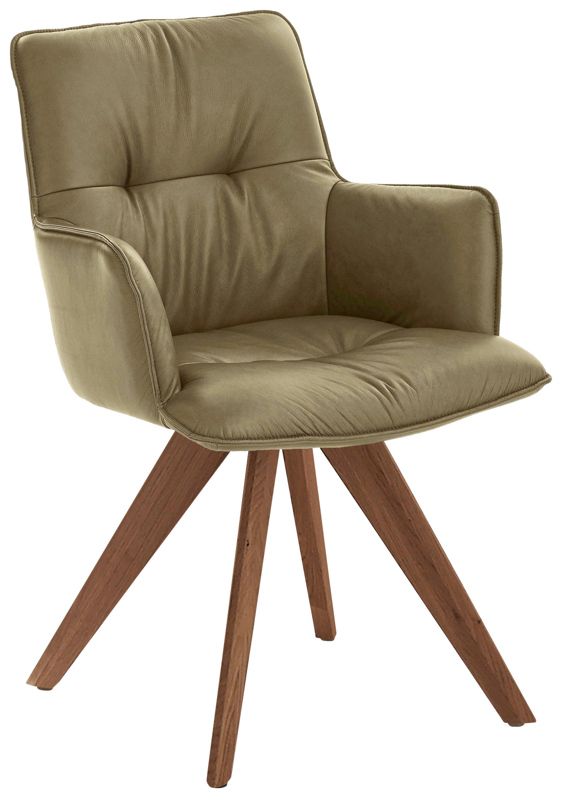 ARMLEHNSTUHL  in Echtleder pigmentiert  - Nussbaumfarben/Olivgrün, Design, Leder/Holz (59/89/63cm) - Dieter Knoll
